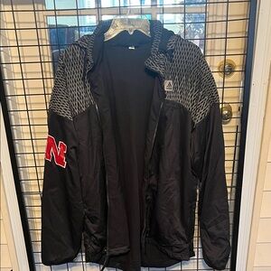 Adidas Men's Black Windbreaker with Red and Gray Details